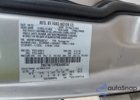 2008 Mercury Grand Marquis Ls z USA, uszkodzony, nr VIN 2MEFM75V98X608767